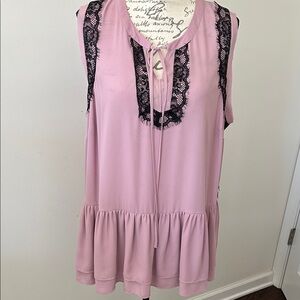 Lane Bryant Pink Sleeveless Blouse with Black Lace